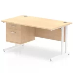 Impulse 1400 Rectangle White Cant Leg Desk MAPLE 1 x 2 Drawer Fixed Ped