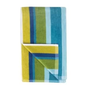 Victoria London Striped Velour beach Towel Blue