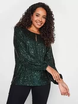 M&Co Sequin Keyhole Bellow Sleeve Top - Green, Size 10, Women