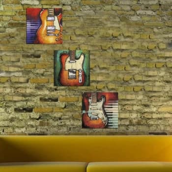 3BT059 Green Red White Black Orange Decorative MDF Painting (3 Pieces)