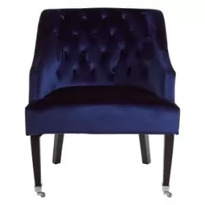 Velvet Button Back Chair with Rubberwood Legs and Caster Feet