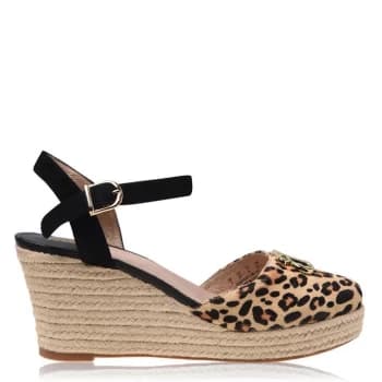 Biba Low Heeled Wedges - Black/Leo