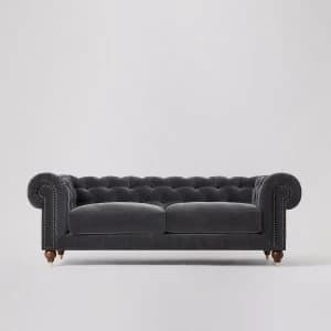 Swoon Winston Velvet 3 Seater Sofa - 3 Seater - Granite