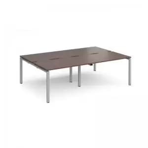Adapt double back to back desks 2400mm x 1600mm - silver frame, walnut