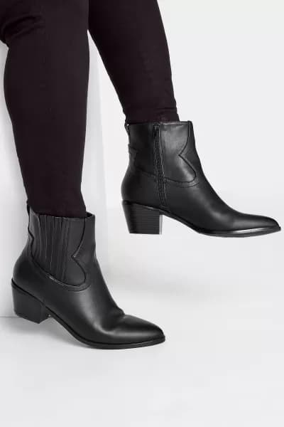 Western PU Ankle Boot In Wide Fit & Extra Wide Fit