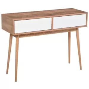Homcom Console Table With 2 Drawers For Living Room Entryway White And Brown