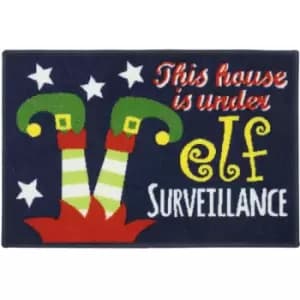 Festive Machine Washable Latex Backed Door Mat 40 x 60cm, Elf Surveillance - JVL