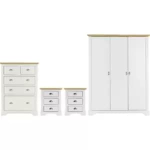 Seconique - Toledo 3 Door Wardrobe Bedroom Set in White and Oak 2 Man Delivery