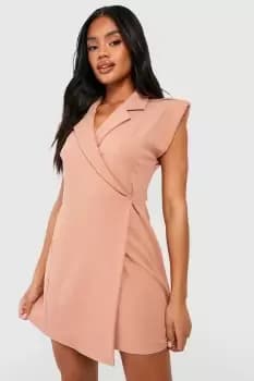 Jersey Crepe Sleeveless Wrap Front Blazer Dress