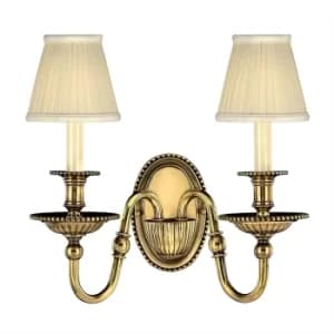 Cambridge 2 Light Indoor Candle Wall Light Burnished Brass with Shades, E14