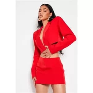 I Saw It First Premium Woven Single Breasted Cropped Blazer Co-Ord - Red