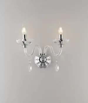 RIFLESSO Twin 2 Light Candle Wall Light Chrome, Crystal 40x35x18cm