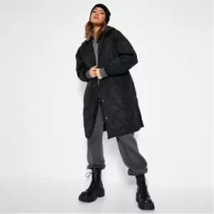 I Saw It First Diamond Quilted Hooded Puffer Jacket - Black