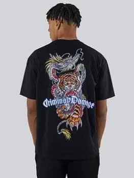 Criminal Damage Dragon Tiger Fight T-Shirt, Black, Size 2XL, Men