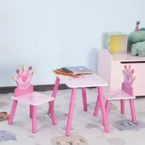 3 Pieces Kids Princess And Crown Chair Table Set Pink
