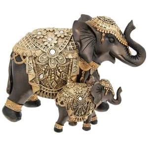 Black Gold Elephant Mum & Baby Ornament