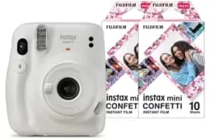 Fujifilm Instax Mini 11 Instant Camera with 20 Shot Confetti Film Pack - Ice White
