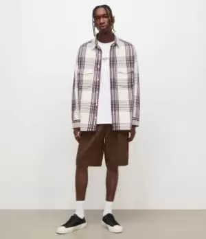 AllSaints Mens Bluefield Check Overshirt, Optic White, Size: XL