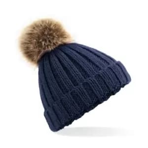Beechfield Junior Unisex PomPom Chunky Beanie (One Size) (Navy Blue)