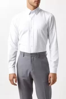 Slim Fit White Herringbone Texture Smart Shirt
