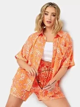 Yours Crinkle Shirt Co-ord Leopard Pink, Size 16, Women