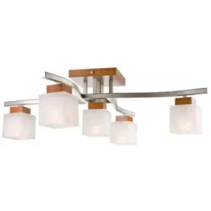 Dana Multi Arm Semi Flush Ceiling Light With Glass Shade, Rustic, 5x E14