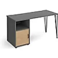 Rectangular Hairpin Desk Onyx Grey, Kendal Oak Door Wood/Metal Hairpin Legs Black Tikal 1400 x 600 x 730mm