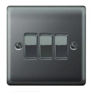 Wickes 10A Light Switch 3 Gang 2 Way Black Nickel Raised Plate