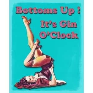 Vintage Metal Sign Bottoms Up Its Gin OClock