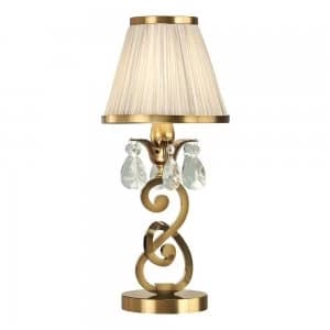 1 Light Small Table Lamp Antique Brass with Beige Shades, E14