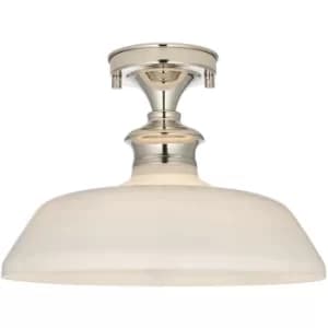 Endon Barford Semi Flush Ceiling Pendant Light Polished Nickel, Gloss Opal Glass Shade