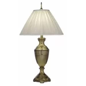 Loops - Table Lamp Grecian Urn Style Oyster Sheen Box Pleat Shade Brass LED E27 60W
