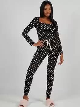 Boux Avenue Heart Print Ruched Twosie - Black Mix, Black, Size 12, Women