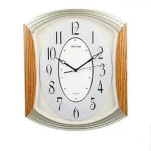Rhythm Silver & Light Wood Finish Wall Clock