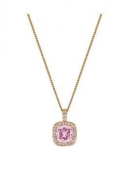 Simply Silver 14Ct Rose Gold Plated Sterling Silver Pink Cubic Zirconia Square Halo Necklace