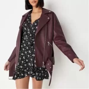 Missguided Boyfriend Belted Faux Leather Jacket - Red