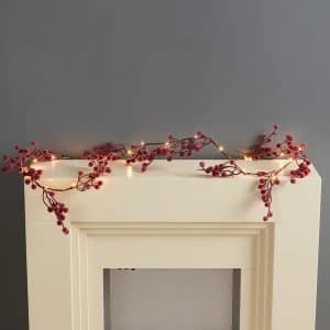 Robert Dyas Pre-Lit Red Frosted Berry Garland