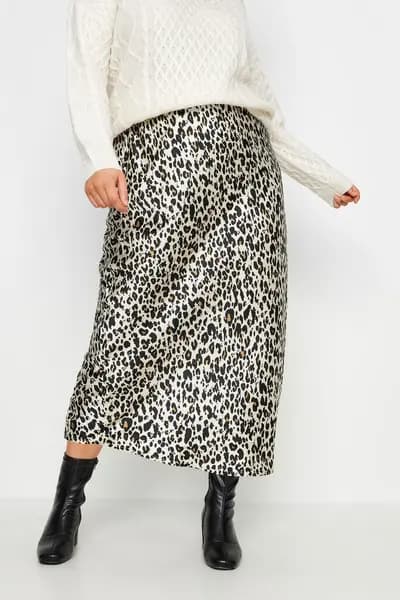 Yours Printed Midi Skirt Brown
