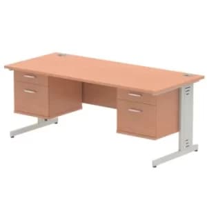 Impulse 1800 Rectangle Silver Cable Managed Leg Desk Beech 2 x 2 Drawer Fixed Ped