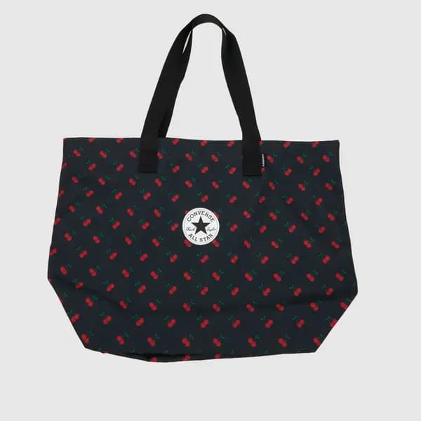 Converse Black & red cherry print canvas tote bag