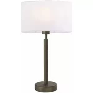 Table Lamp Antique Bronze Plate & Vintage White Fabric 60W E27 GLS e10612