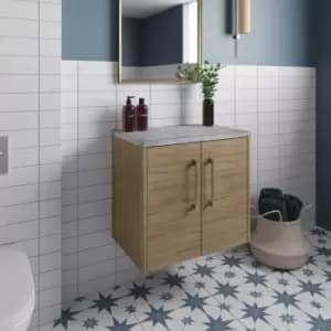 Hudson Reed Juno Wall Hung 2-Door Vanity Unit with Bellato Grey Worktop 600mm Wide - Autumn Oak