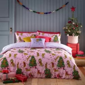 Purrfect Christmas Duvet Cover Set Pink/Lilac, Pink/Lilac / Super King