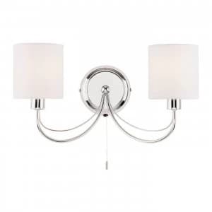 2 Light Indoor Wall Light Chrome, White Tc Fabric, E14