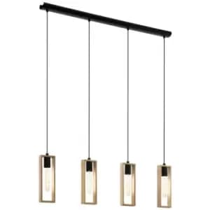 Netlighting Littleton 4 Lamp Straight Bar Pendant Ceiling Light Black
