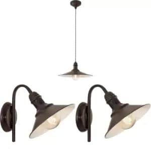 Ceiling Pendant Light & 2x Matching Wall Lights Antique Rust Effect Lamp Shade