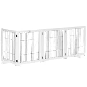 PawHut Dog Gate Wooden Foldable Small & Medium-Sized Pet Gate 4 Panel with Support Feet Pet Fence Safety Barrier for House Doorway Stairs White