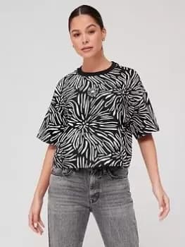 Converse Chuck Animalier Allover Boxy Tee, Black, Size L, Women