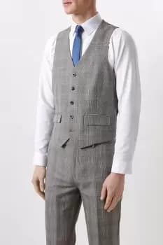 Mens Slim Fit Neutral Check Suit Waistcoat