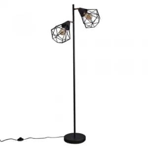 Diablo 2 Way Floor Lamp in Black and Copper with Black Diablo Shades